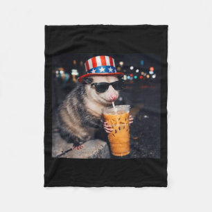 Funny Opossum Iced Coffee Meme Retro Urban Gen Z Fleece Blanket