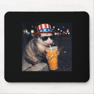 Funny Opossum Iced Coffee Meme Retro Urban Gen Z Mouse Pad