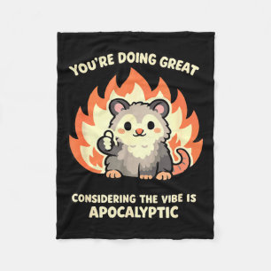 Funny opossum kawaii mental health apocalyptic vib fleece blanket