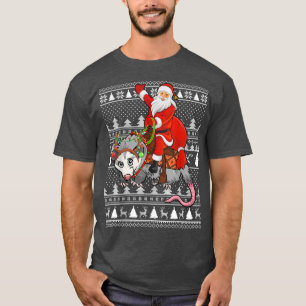 Funny Opossum Lover Santa Riding Opossum Ugly Chri T-Shirt