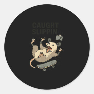 Funny Opossum Skateboarding Trash Cat Skater Caugh Classic Round Sticker