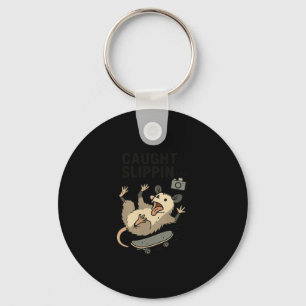 Funny Opossum Skateboarding Trash Cat Skater Caugh Key Ring