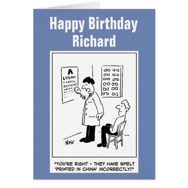 Funny Optician Giving an Eye-test Cartoon (Front)