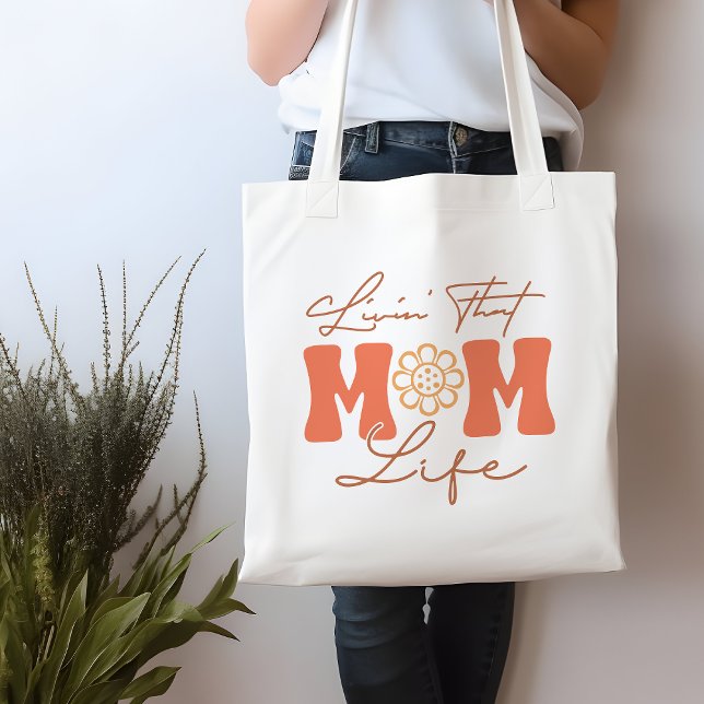Funny Orange and Yellow Livin' That Mum Life Tote Bag (Creator Uploaded)