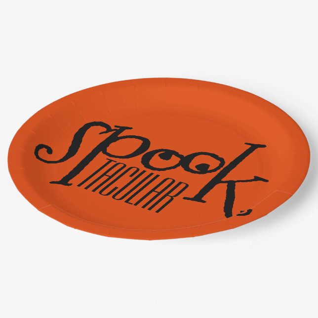Funny Orange Black Eyeballs Spooktacular Pun Paper Plate (Angled)
