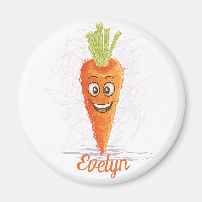 Funny orange carrot drawing with name fridge magnet (Front)