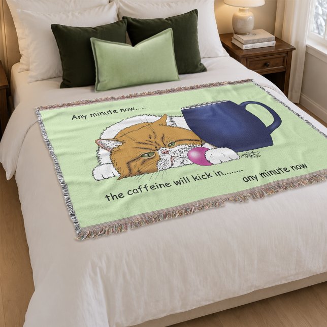 Funny Orange Cat Blue Coffee Mug Throw Blanket (Creator Uploaded)