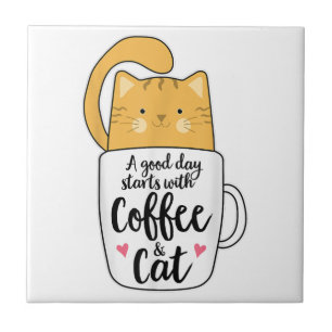 Funny Orange Cat Coffee Mug Cat Lover Ceramic Tile