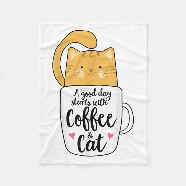 Funny Orange Cat Coffee Mug Cat Lover  Fleece Blanket (Front)