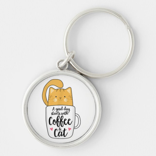 Funny Orange Cat Coffee Mug Cat Lover  Key Ring (Front)