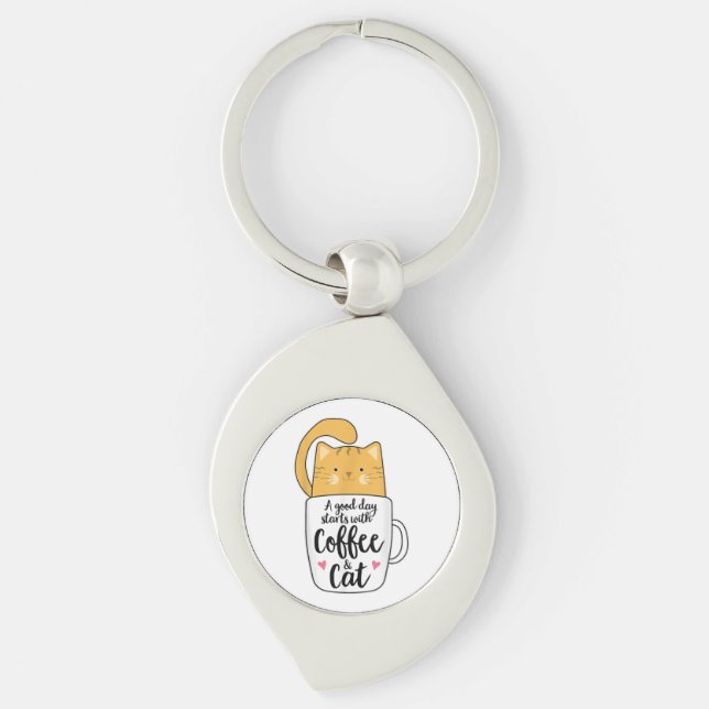 Funny Orange Cat Coffee Mug Cat Lover  Key Ring (Front)