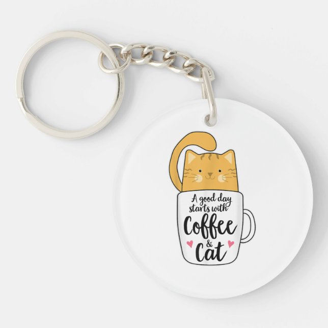 Funny Orange Cat Coffee Mug Cat Lover  Key Ring (Front)