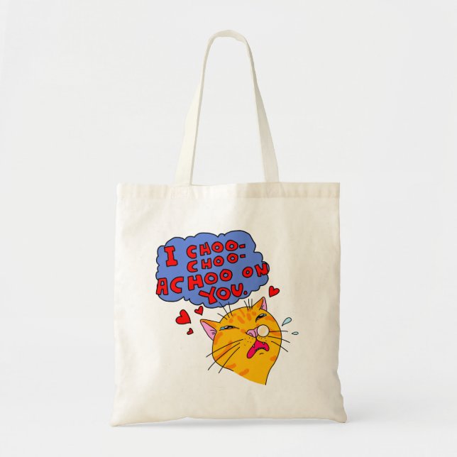 Funny Orange Cat Loving You Cartoon Style Tote Bag (Front)