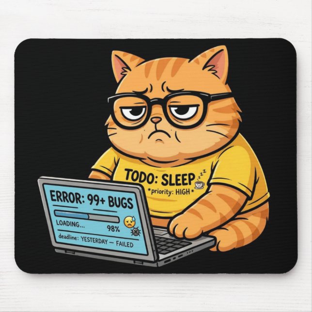 Funny Orange Cat Programmer Mousepad (Front)