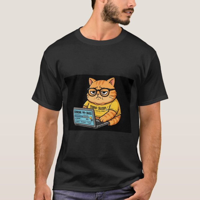 Funny Orange Cat Programmer Shirt (Front)
