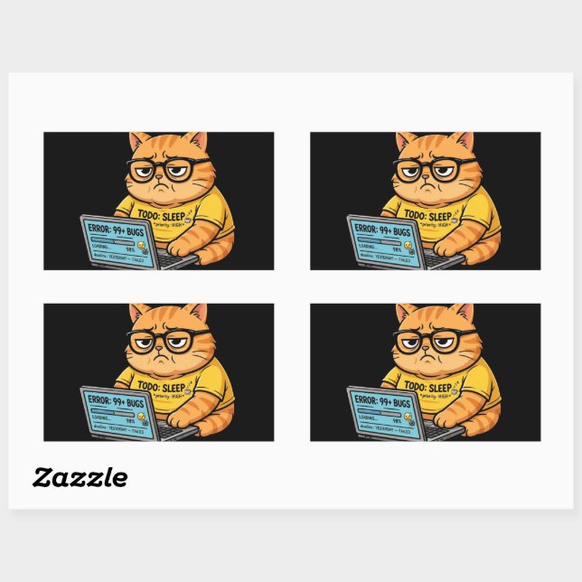 Funny Orange Cat Programmer Sticker (Sheet)