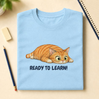 Funny Orange Cat Ready to Learn Back to School  T-Shirt