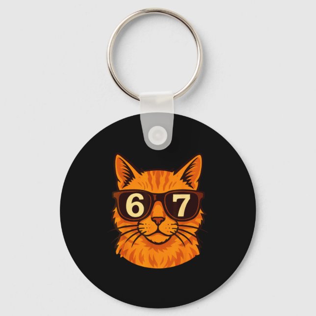 Funny Orange Cat Sungles 67 Six Seven Meme  Key Ring (Front)