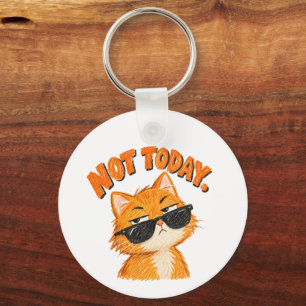Funny Orange Cat with Sunglasses Design Key Ring
