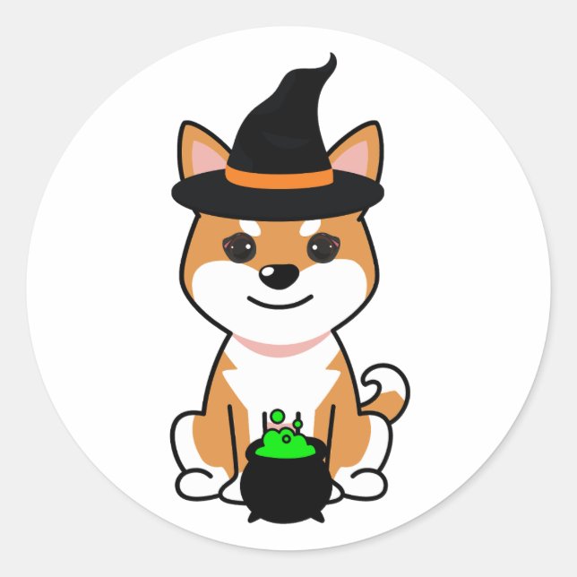 Funny orange dog is a witch classic round sticker (Front)