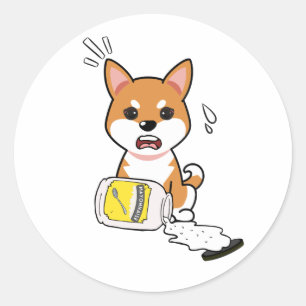 Funny orange dog spilled mayonnaise classic round sticker