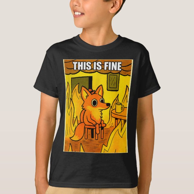 Funny Orange Fox This Is Fine Humor Meme Men Women T-Shirt (Front)
