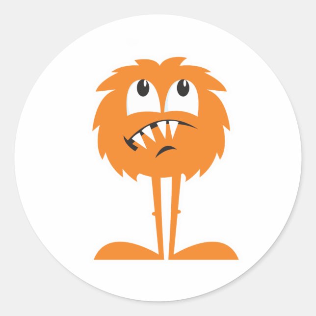 funny orange furry monster classic round sticker (Front)