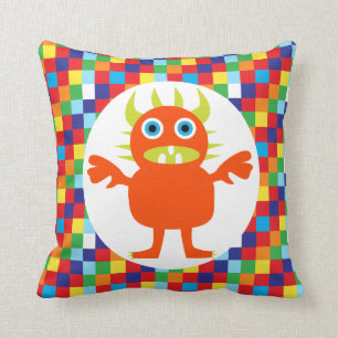 Funny Orange Monster Creature Bright Colour Blocks Cushion