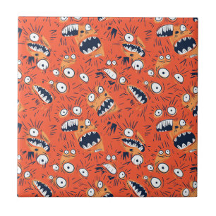 Funny Orange Monster Shouting Face Ceramic Tile