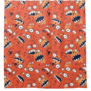 Funny Orange Monster Shouting Face  Shower Curtain