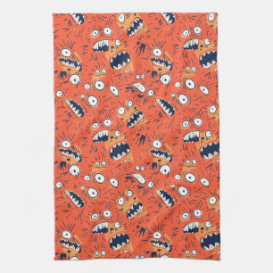 Funny Orange Monster Shouting Face Tea Towel