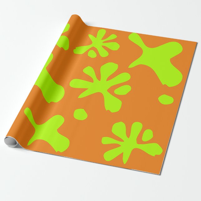 Funny orange & neon green slime pattern kids wrapping paper (Unrolled)