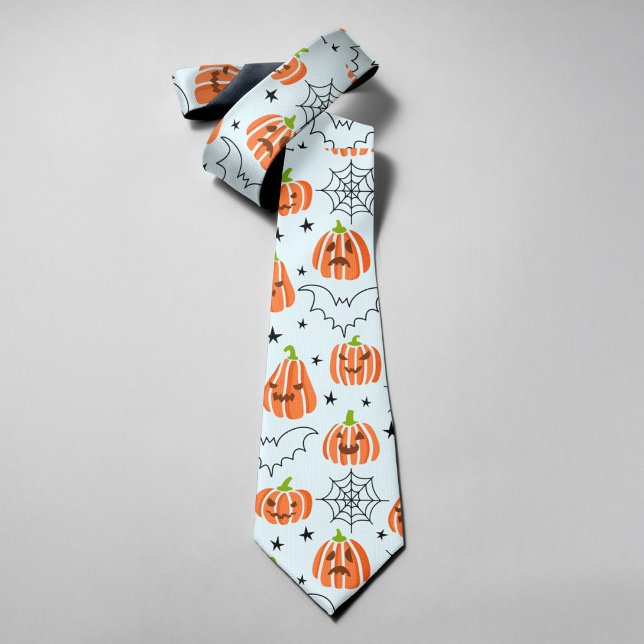 Funny Orange Pumpkins Bats Spider Nets Halloween Tie (Creator Uploaded)