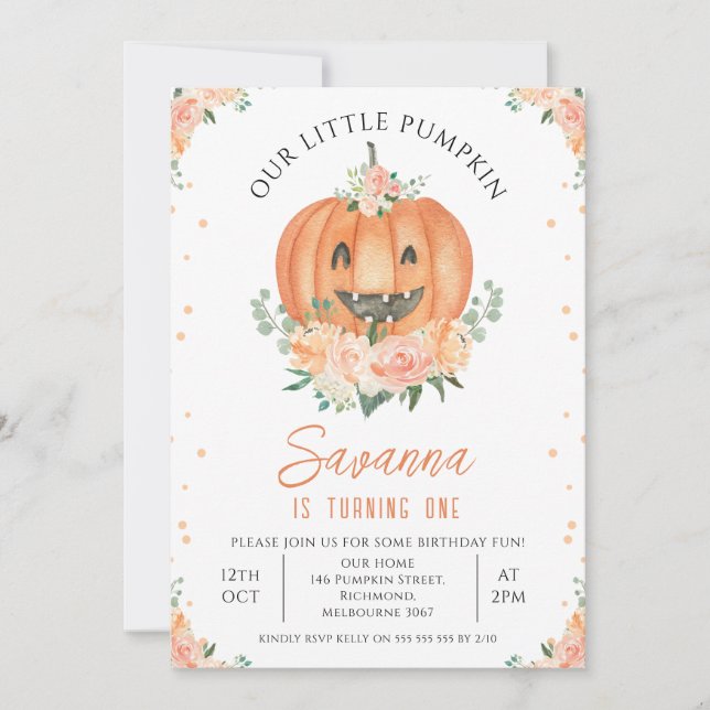 Funny Orange Smiling Pumpkin 1st Birthday Invitation (Front)