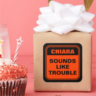 Funny orange sounds like trouble caution sign square sticker