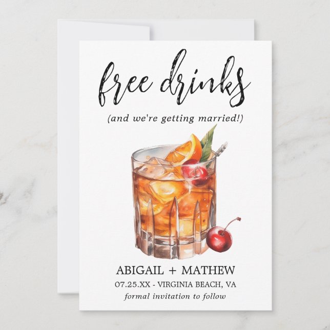 Funny Orange Whiskey Cocktails Drink Photo Wedding Save The Date (Front)