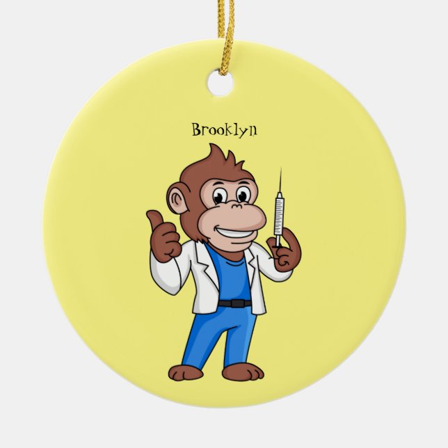 Funny orangutan ape cartoon doctor ceramic ornament (Front)