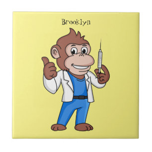 Funny orangutan ape cartoon doctor ceramic tile