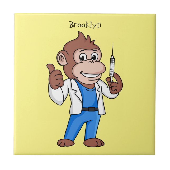 Funny orangutan ape cartoon doctor  ceramic tile (Front)