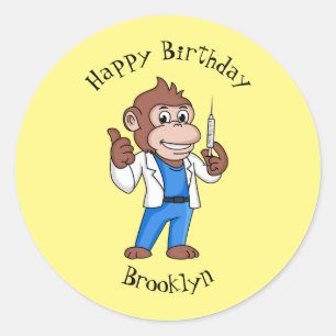 Funny orangutan ape cartoon doctor classic round sticker