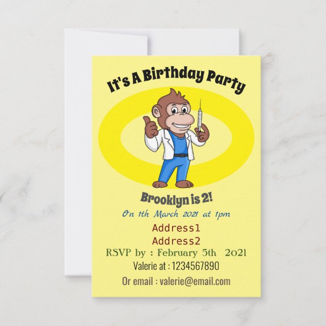 Funny orangutan ape cartoon doctor invitation (Front)