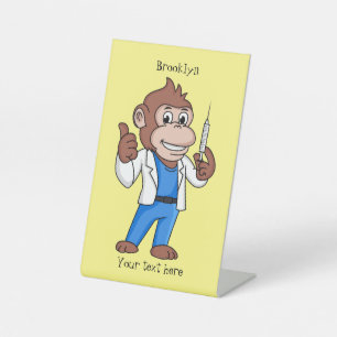 Funny orangutan ape cartoon doctor  pedestal sign