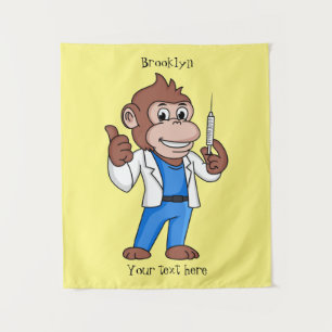Funny orangutan ape cartoon doctor  tapestry
