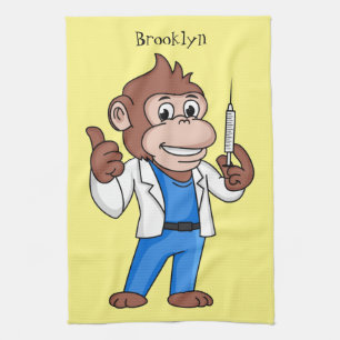 Funny orangutan ape cartoon doctor tea towel