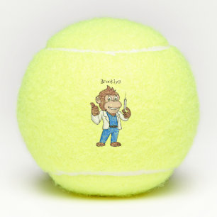 Funny orangutan ape cartoon doctor tennis balls