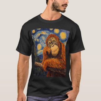 Funny Orangutan Monkey Van Gogh Style Starry Night T-Shirt
