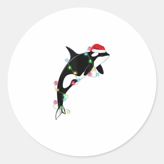 Funny Orca Killer Whale Santa Hat Christmas Sea An Classic Round Sticker (Front)