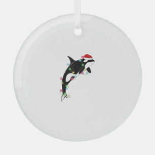 Funny Orca Killer Whale Santa Hat Christmas Sea An Glass Tree Decoration