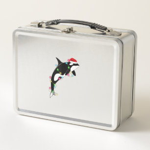 Funny Orca Killer Whale Santa Hat Christmas Sea An Metal Lunch Box