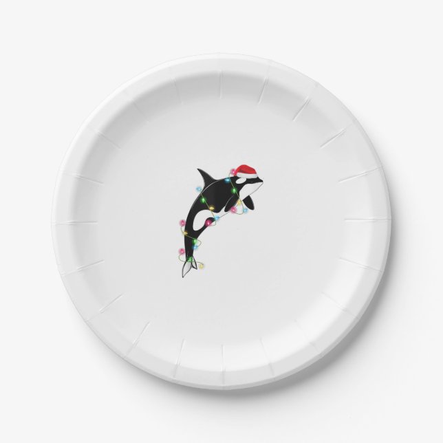 Funny Orca Killer Whale Santa Hat Christmas Sea An Paper Plate (Front)